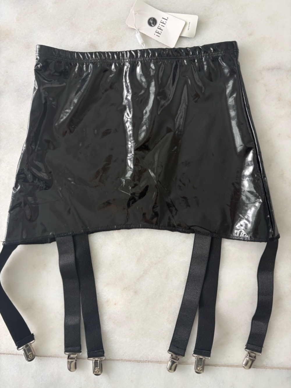 Hefel Black Vinyl Garter Skirt - Sleek Luster Finish